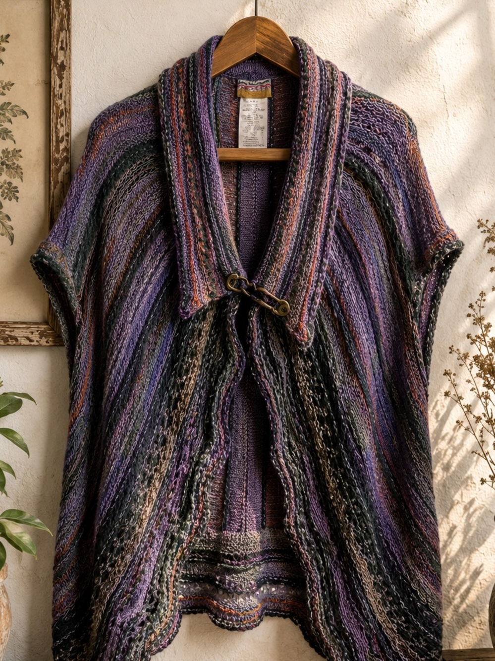 M. & Kyoko Mohair Wool Cardigan Draped Art Knit Lagenlook Japan M